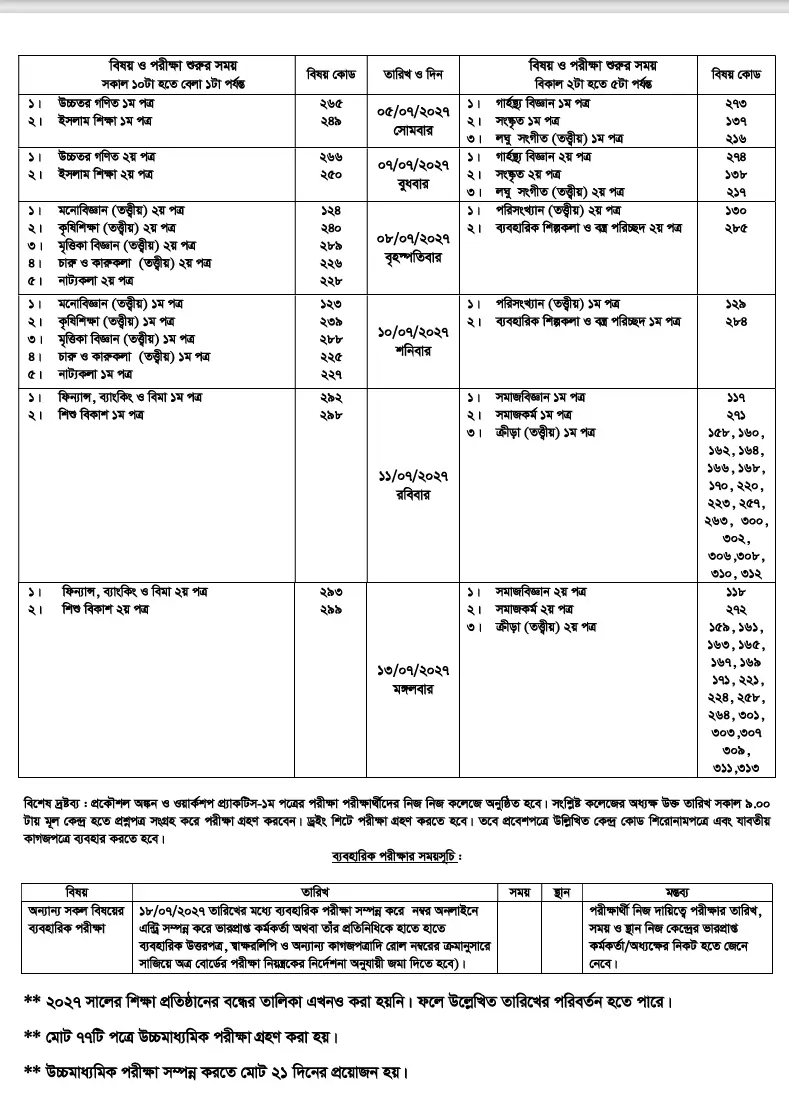HSC Exam Routine 2027